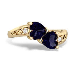 Sapphire Snuggling Hearts 14K Yellow Gold ring R2178