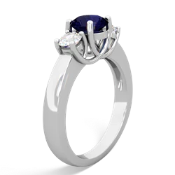 Sapphire Diamond Three Stone Round Trellis 14K White Gold ring R4018