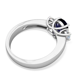 Sapphire Diamond Three Stone Round Trellis 14K White Gold ring R4018