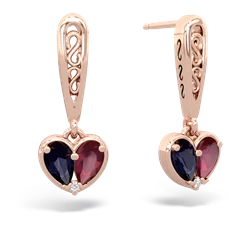 Sapphire Filligree Heart 14K Rose Gold earrings E5070