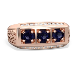 Lab Sapphire Three Stone Tire Tread Men's 14K Rose Gold ring R0520