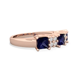 Lab Sapphire Three Stone Diamond Cluster 14K Rose Gold ring R2592