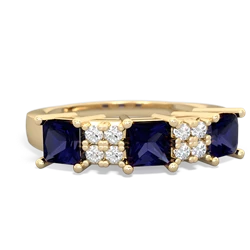 Tanzanite Three Stone Diamond Cluster 14K Yellow Gold ring R2592