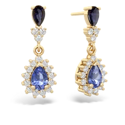 Sapphire Halo Pear Dangle 14K Yellow Gold earrings E1882