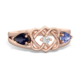 Sapphire Hearts Intertwined 14K Rose Gold ring R5880