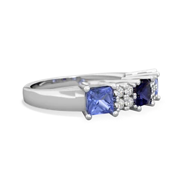 Sapphire Three Stone Diamond Cluster 14K White Gold ring R2592