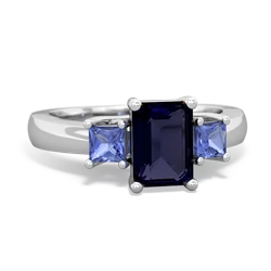 Sapphire Three Stone Emerald-Cut Trellis 14K White Gold ring R4021