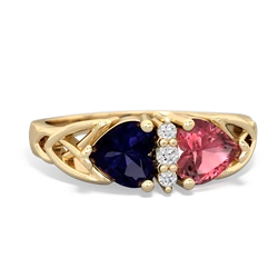 Sapphire Celtic Knot Double Heart 14K Yellow Gold ring R5040