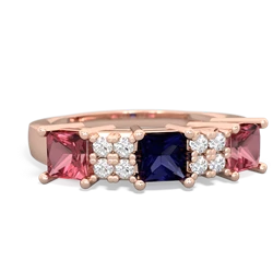 Sapphire Three Stone Diamond Cluster 14K Rose Gold ring R2592