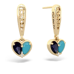 Sapphire Filligree Heart 14K Yellow Gold earrings E5070