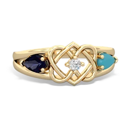 Sapphire Hearts Intertwined 14K Yellow Gold ring R5880