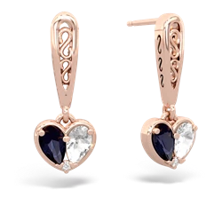 Sapphire Filligree Heart 14K Rose Gold earrings E5070