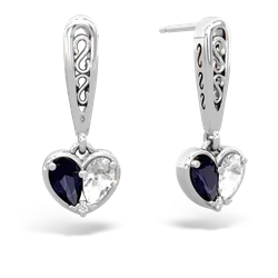 Sapphire Filligree Heart 14K White Gold earrings E5070