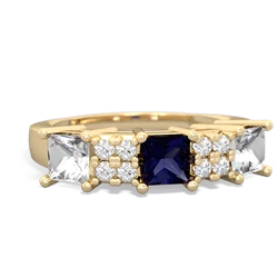 Sapphire Three Stone Diamond Cluster 14K Yellow Gold ring R2592