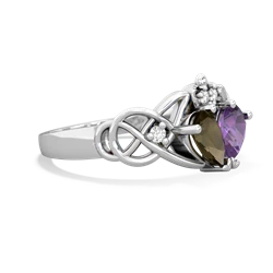 Smoky Quartz 'One Heart' Celtic Knot Claddagh 14K White Gold ring R5322