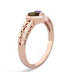 Smoky Quartz Filligree 'One Heart' 14K Rose Gold ring R5070