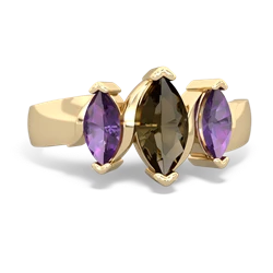 Smoky Quartz Three Peeks 14K Yellow Gold ring R2433