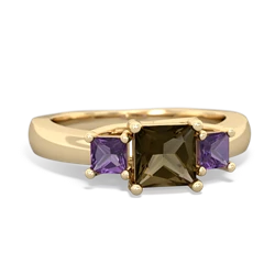 Smoky Quartz Three Stone Trellis 14K Yellow Gold ring R4015