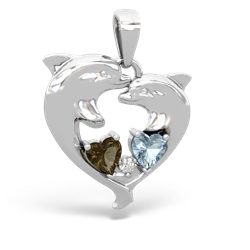 Smoky Quartz Dolphin Heart 14K White Gold pendant P5820