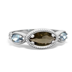 Smoky Quartz Milgrain Marquise 14K White Gold ring R5700