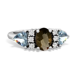 Smoky Quartz Antique Style Three Stone 14K White Gold ring R2186