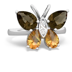 Smoky Quartz Butterfly 14K White Gold ring R2215