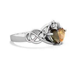 Smoky Quartz 'One Heart' Celtic Knot Claddagh 14K White Gold ring R5322