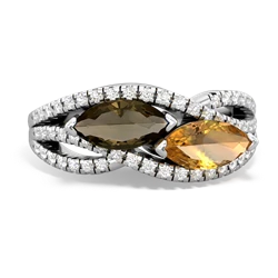 Smoky Quartz Diamond Rivers 14K White Gold ring R3070