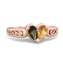 Smoky Quartz Filligree 'One Heart' 14K Rose Gold ring R5070