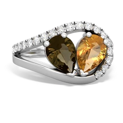 Smoky Quartz Nestled Heart Keepsake 14K White Gold ring R5650