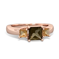 Smoky Quartz Three Stone Trellis 14K Rose Gold ring R4015