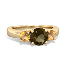 Smoky Quartz Three Stone Round Trellis 14K Yellow Gold ring R4018