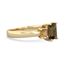 Smoky Quartz Three Stone Emerald-Cut Trellis 14K Yellow Gold ring R4021