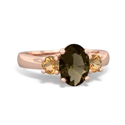 Smoky Quartz Three Stone Oval Trellis 14K Rose Gold ring R4024