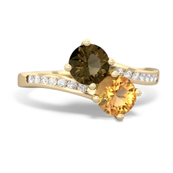 Smoky Quartz Channel Set Two Stone 14K Yellow Gold ring R5303