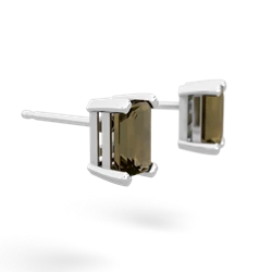 Smoky Quartz 6X4mm Emerald-Cut Stud 14K White Gold earrings E1855