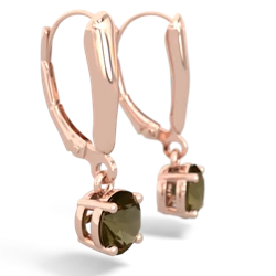 Smoky Quartz 6Mm  Round Lever Back 14K Rose Gold earrings E2786