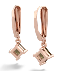 Smoky Quartz 6Mm Princess Lever Back 14K Rose Gold earrings E2789