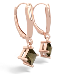 Smoky Quartz 6Mm Princess Lever Back 14K Rose Gold earrings E2789