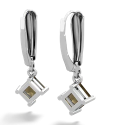 Smoky Quartz 6Mm Princess Lever Back 14K White Gold earrings E2789