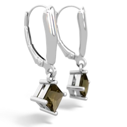 Smoky Quartz 6Mm Princess Lever Back 14K White Gold earrings E2789