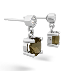 Smoky Quartz Diamond Drop 6Mm Round 14K White Gold earrings E1986