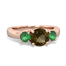 Smoky Quartz Three Stone Round Trellis 14K Rose Gold ring R4018