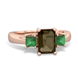 Smoky Quartz Three Stone Emerald-Cut Trellis 14K Rose Gold ring R4021