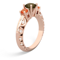 Smoky Quartz Art Deco Eternal Embrace Engagement 14K Rose Gold ring C2003