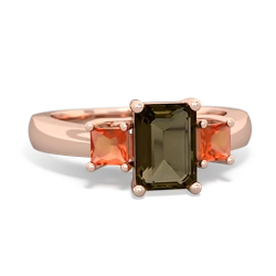 Smoky Quartz Three Stone Emerald-Cut Trellis 14K Rose Gold ring R4021