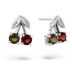 Smoky Quartz Sweet Cherries 14K White Gold earrings E7001