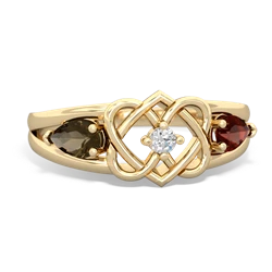 Smoky Quartz Hearts Intertwined 14K Yellow Gold ring R5880