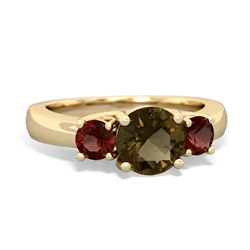 Smoky Quartz Three Stone Round Trellis 14K Yellow Gold ring R4018