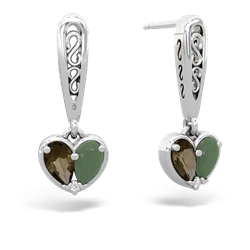 Smoky Quartz Filligree Heart 14K White Gold earrings E5070